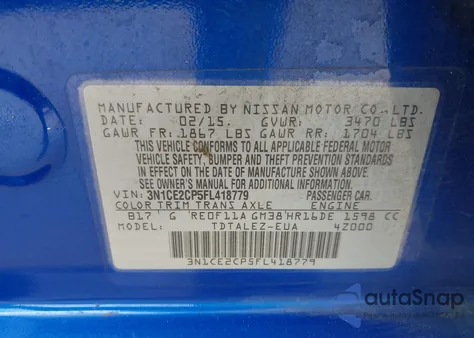 2015 Nissan Versa Note Sl z USA, uszkodzony, nr VIN 3N1CE2CP5FL418779